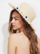 Romwe Pom Pom Band Straw Beach Hat