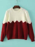 Romwe Long Sleeve Bead Wine Red Sweater