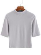 Romwe Grey Stand Collar Crop T-shirt