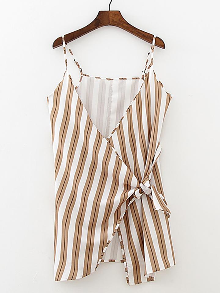 Romwe Cami Straps Knot Front Wrap Dress