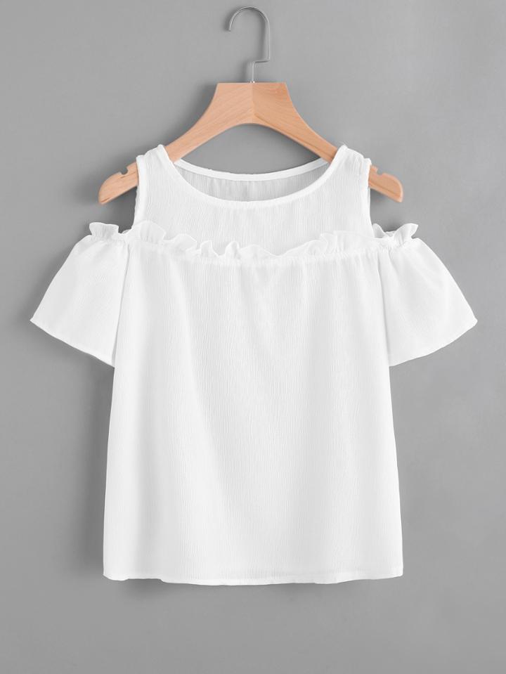 Romwe Open Shoulder Frill Top