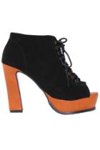 Romwe Shoelace Peep-toe Black Boots