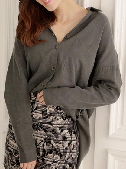 Romwe Lapel Lace Up Pocket Blouse