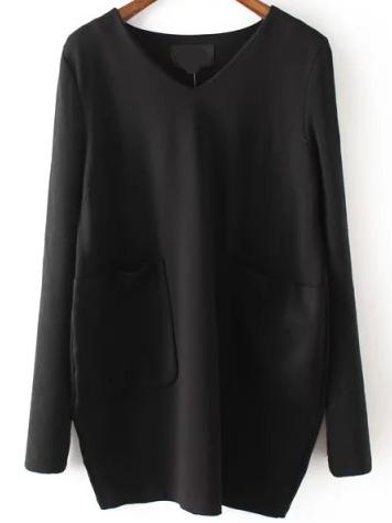 Romwe V Neck Black Dress With Pockets