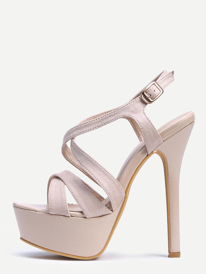Romwe Apricot Faux Suede Crisscross Platform High Heel Sandals