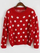 Romwe Round Neck Polka Dot Sweater