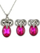 Romwe Red Gemstone Sheep Necklace With Earrings