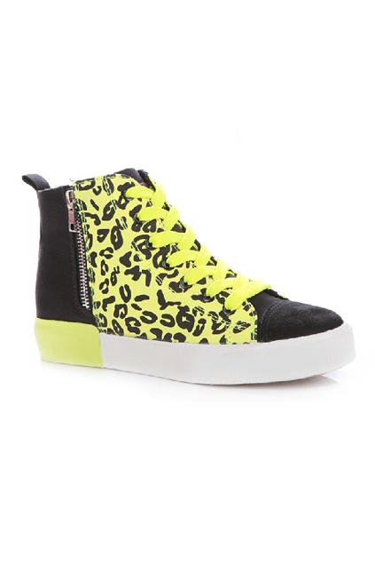 Romwe Leopard Print Zippered Shoelace Cool Plimsolls