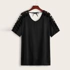Romwe Grid Cut Out Knot Solid Tee