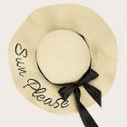Romwe Bow & Letter Embroidery Decor Floppy Hat
