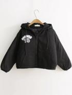 Romwe Black Letter Print Hooded Padded Coat