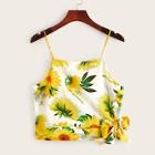 Romwe Floral Print Knot Side Zip Back Cami Top
