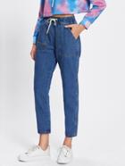 Romwe Drawstring Waist Dual Pocket Jeans