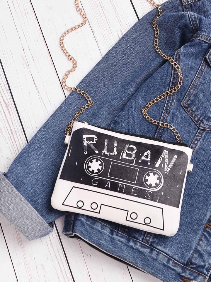 Romwe Tape And Letter Print Clutch Bag