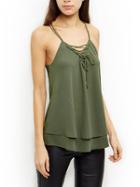 Romwe Strappy Lace-up Chiffon Cami Top - Olive Green