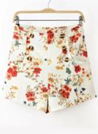 Romwe White High Waist Floral Shorts