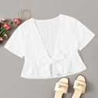 Romwe Eyelet Embroidery Tie Front Top