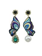 Romwe Green Butterfly Shape With Simulated-pearl And Rhinestone Drop Earrings