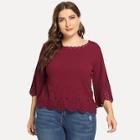 Romwe Plus Cut Out Ruffle Hem Solid Top