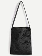 Romwe Black Velvet Plain Shoulder Bag
