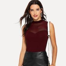Romwe Mesh Yoke Slim Flitted Shell Top