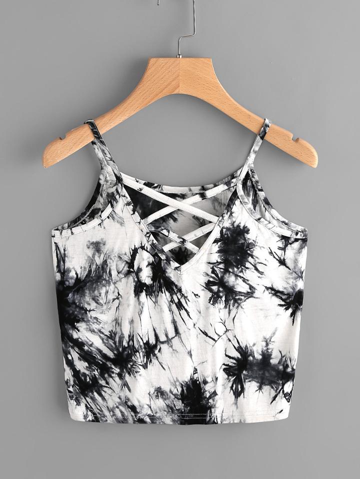 Romwe Water Color Lace Up Cami Top
