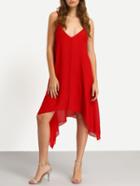 Romwe Red V-neck Asymmetrical Cami Dress