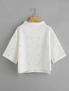 Romwe Mock Neck Beading Embossed Slit Side Sweatshirt