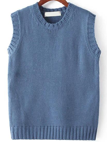 Romwe Crew Neck Blue Vest