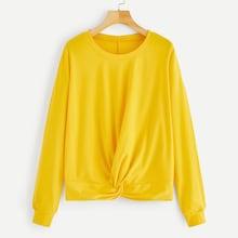 Romwe Plus Twist Front Crop Pullover