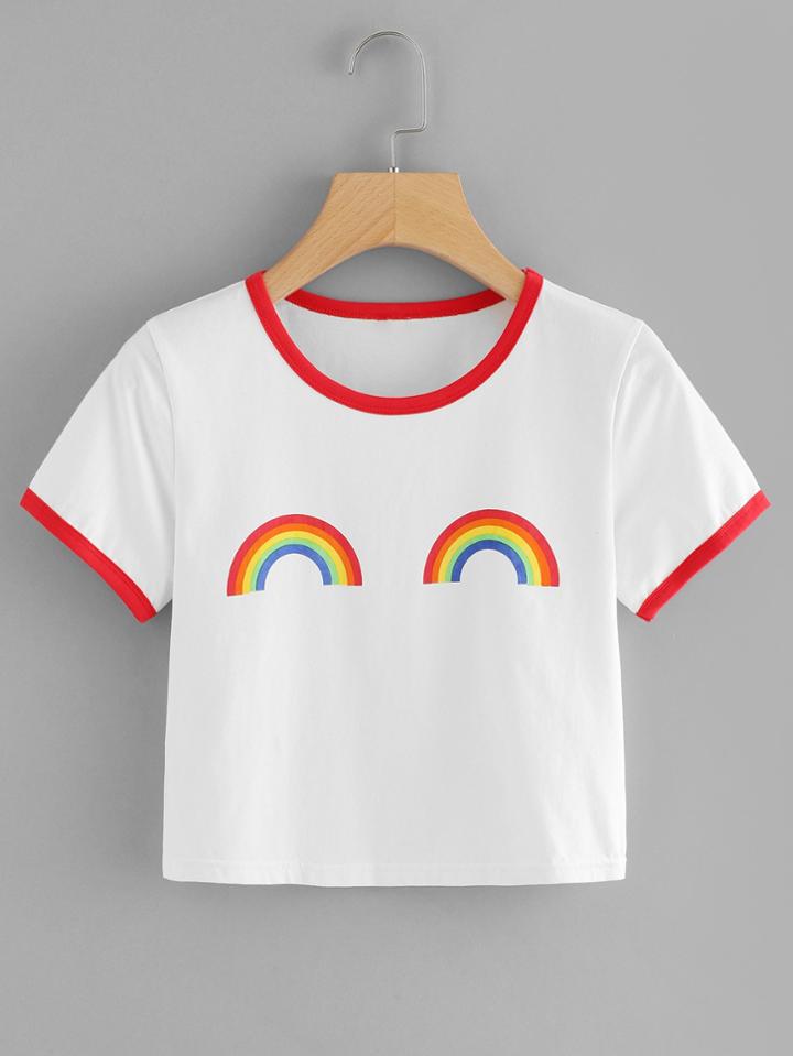 Romwe Rainbow Print Ginger T-shirt