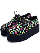 Romwe Multicolor Dotted Lace Up Heavy-bottomed Flats