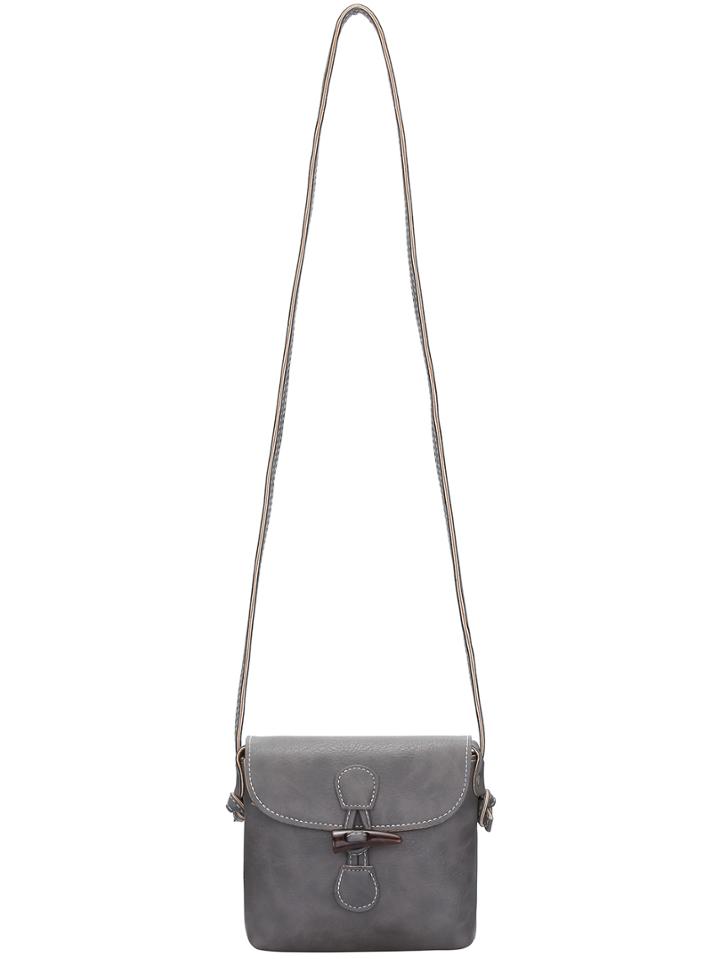 Romwe Women Grey Horn Toggle Shoulder Bag