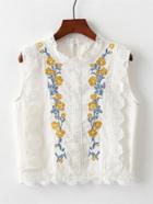 Romwe Crochet Trim Embroidered Top