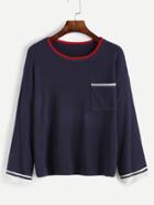 Romwe Contrast Trim Pocket Sweater