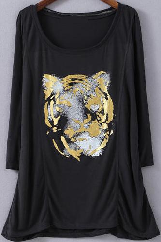 Romwe Tiger Print Loose T-shirt