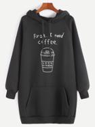 Romwe Coffee Cup Print Raglan Sleeve Drawstring Hooded Sweatshirt Dress