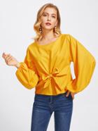 Romwe Lantern Sleeve Knot Bow Front Top