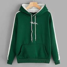 Romwe Contrast Panel Letter Embroidery Hoodie
