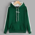 Romwe Contrast Panel Letter Embroidery Hoodie