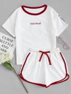 Romwe Letter Print Tee With Shorts