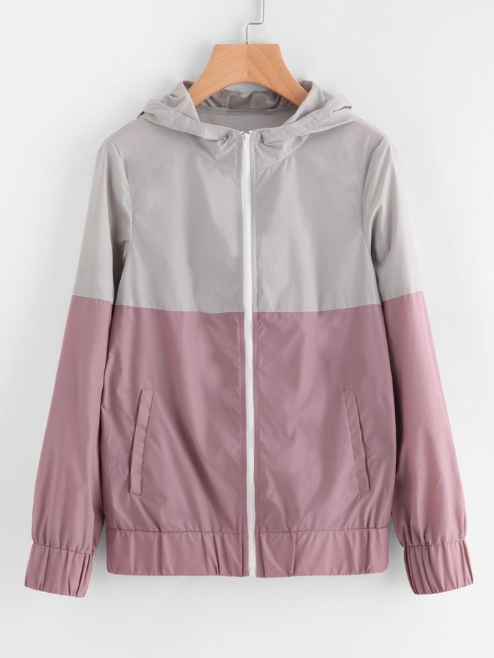 Romwe Two Tone Zip Up Hoodie Jacket