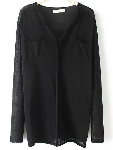 Romwe V Neck Black Sweater With Pockets