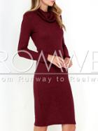Romwe Burgundy Long Sleeve Cowl Neck Dress