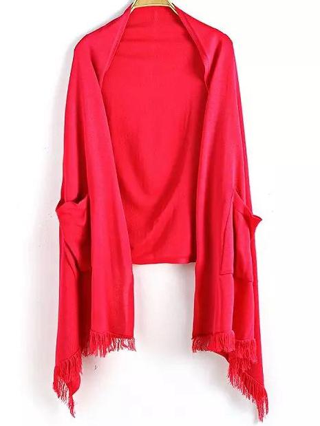 Romwe Open Front Tassel Pockets Cape Red Coat