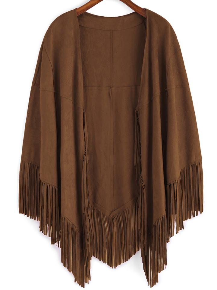 Romwe Tassel Suede Brown Cape