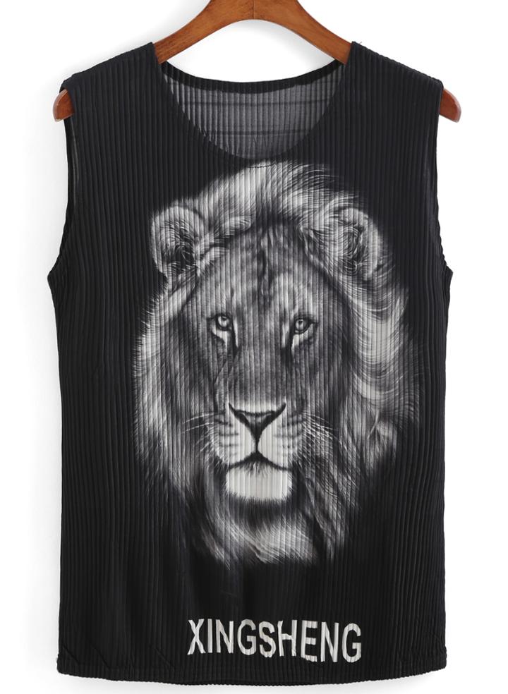 Romwe Lion Print Tank Top