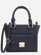 Romwe Black Faux Leather Front Pocket Handbag With Strap