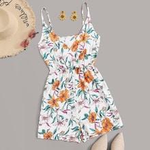 Romwe Large Floral Print Surplice Cami Playsuit