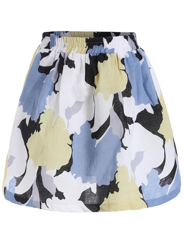Romwe Elastic Waist Print Yellow Skirt